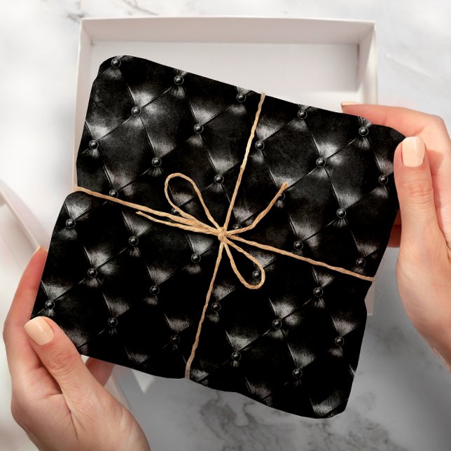Papel De Presente Geometria Mínima De Luxo Preto De Couro Puffed (Black Glam Puffed Leather Minimal Luxury Geometry Wrapping Paper)
