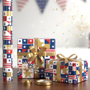 Papel De Presente Geometric USA250 4 de Julho ID1315