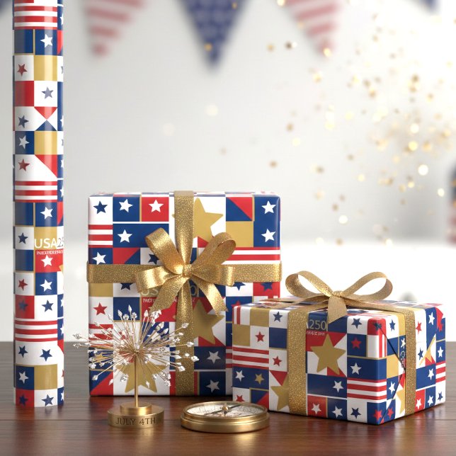Papel De Presente Geometric USA250 4 de Julho ID1315 (Criador carregado)