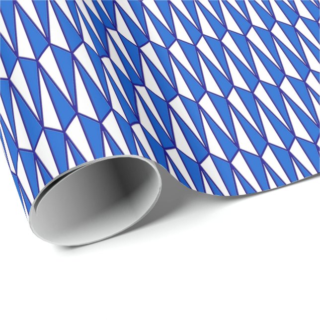 Papel De Presente Geométrico, cobalto e branco do século médio (Ponta do rolo)
