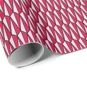 Papel De Presente Geométrico do século médio, rosa vermelho e rosa