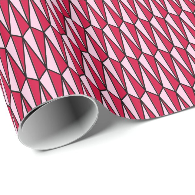 Papel De Presente Geométrico do século médio, rosa vermelho e rosa (Ponta do rolo)
