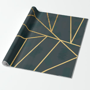 Papel De Presente Geométrico Dourado de Boca Verde Moderno