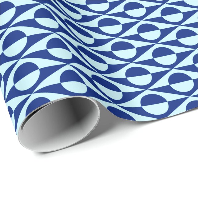 Papel De Presente Geométrico moderno de meados do século, índigo, az (Ponta do rolo)