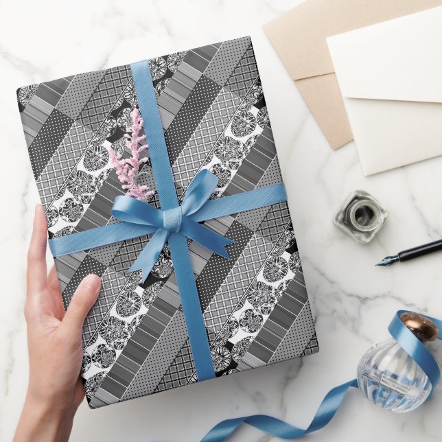 Papel De Presente Geométrico,Padrão, preto e branco (Presentear)