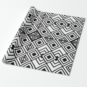 Papel De Presente Geométrico Preto e Branco Diamante Geométrico