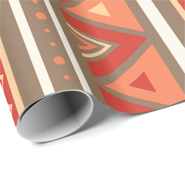 Papel De Presente Geométrico, Taupe & laranja do sudoeste modernos (Ponta do rolo)