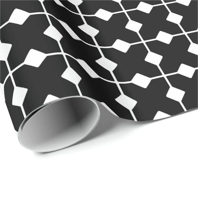 Papel De Presente Geométricos moderno, diamantes - preto e branco (Ponta do rolo)