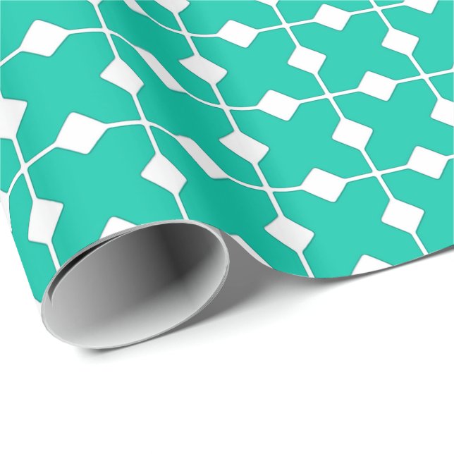 Papel De Presente Geométricos moderno, diamantes - turquesa (Ponta do rolo)