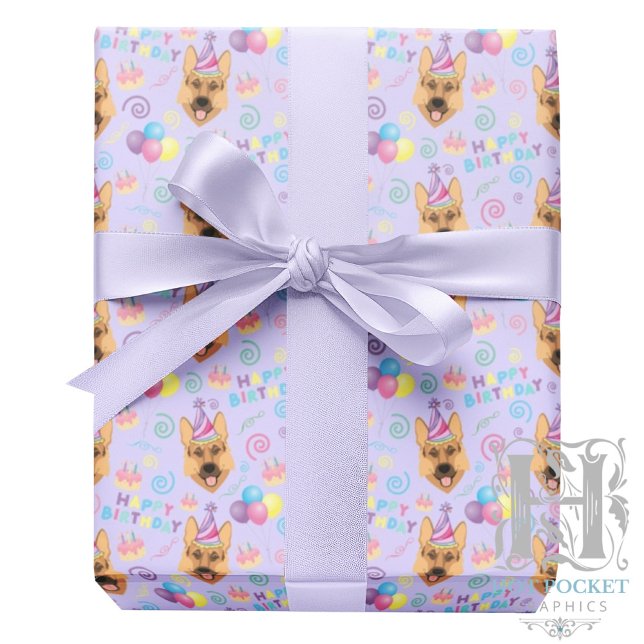 Papel De Presente German Shepherd Birthday Gift Wrapping Paper  (Criador carregado)
