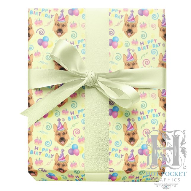 Papel De Presente German Shepherd Birthday Gift Wrapping Paper  (Criador carregado)
