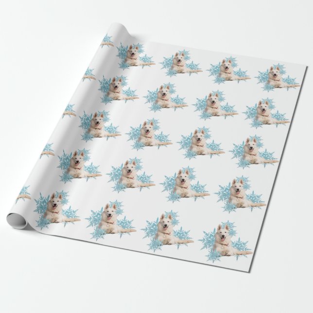 Papel De Presente German shepherd branco deitado nos flocos de neve (Desenrolado)