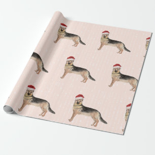 Papel De Presente German shepherd Cachorro Natal Santa Hat