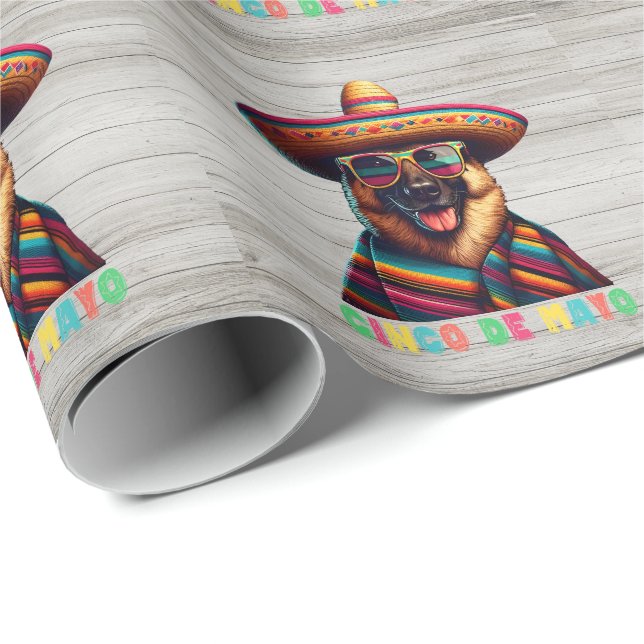Papel De Presente German shepherd Cinco De Mayo Com Poncho Sombrero (Ponta do rolo)