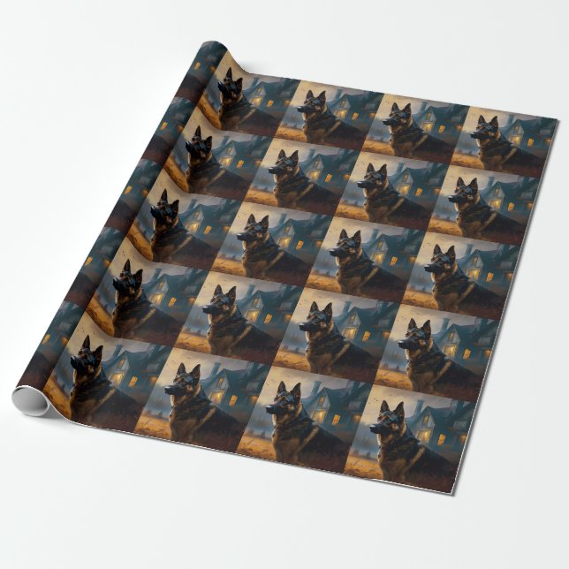 Papel De Presente German shepherd de Halloween assustado (Desenrolado)