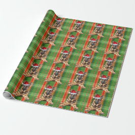 Papel De Presente German Shepherd Dog Red Green Plaid Christmas