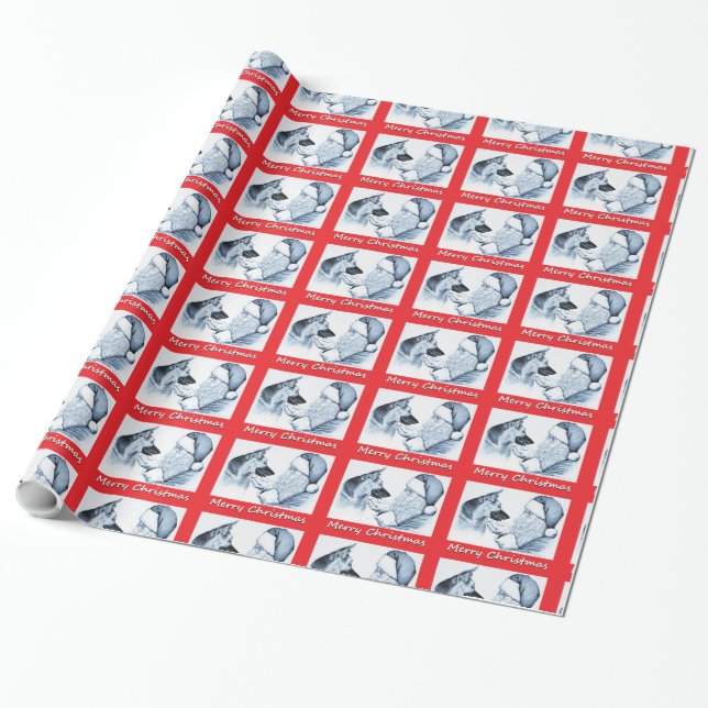 Papel De Presente German shepherd e Papai Noel Feliz Natal (Desenrolado)