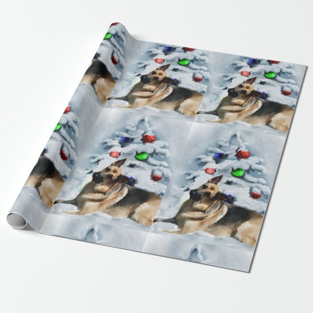 Papel De Presente German shepherd Natal (Desenrolado)