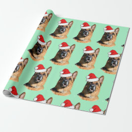Papel De Presente German shepherd preto e bronzeado com Santa Hat