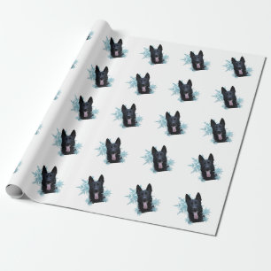 Papel De Presente German shepherd preto nos flocos de neve