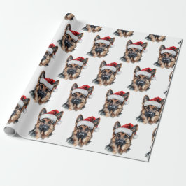 Papel De Presente German Shepherd with Santa Hat