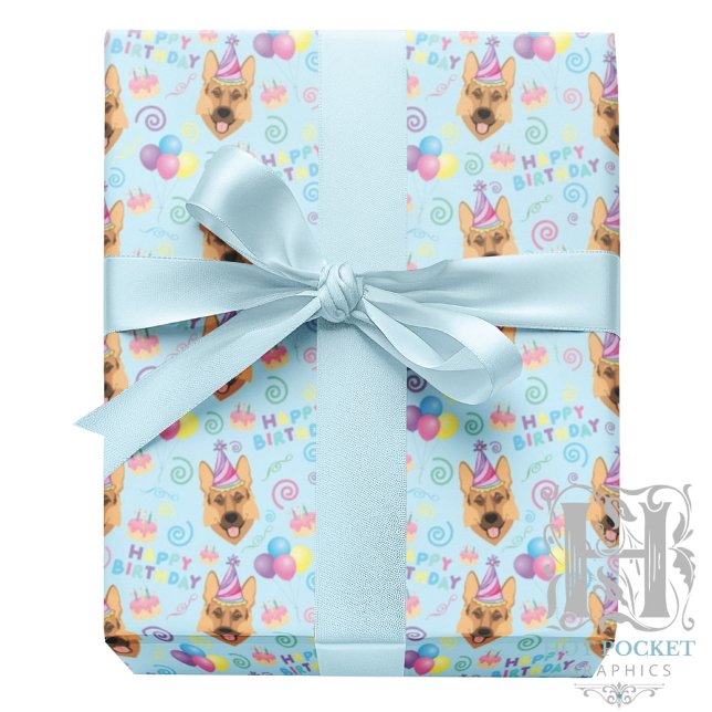 Papel De Presente German Shepherd Wrapping Paper in Blue  (Criador carregado)