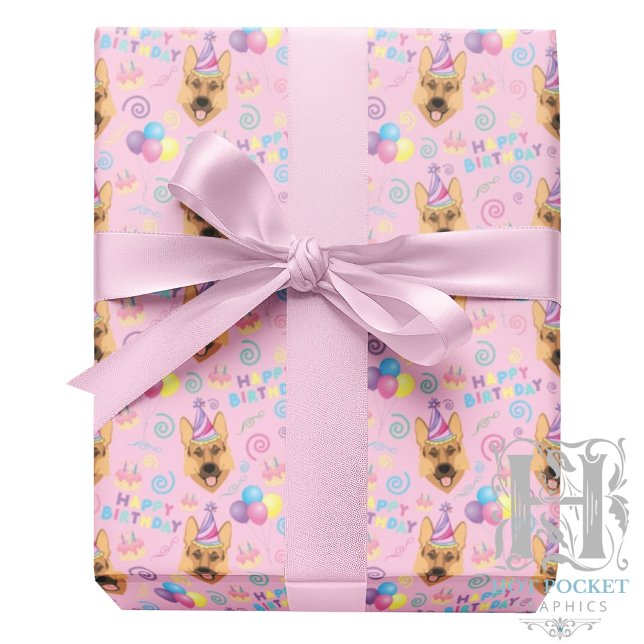 Papel De Presente German Shepherd Wrapping Paper in Pink (Criador carregado)