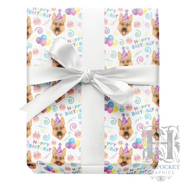 Papel De Presente German Shepherd Wrapping Paper in White  (Criador carregado)