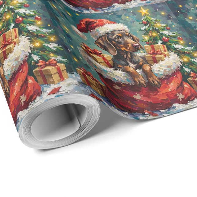 Papel De Presente German Shorthaired Pointer Christmas Santa Bag (Ponta do rolo)