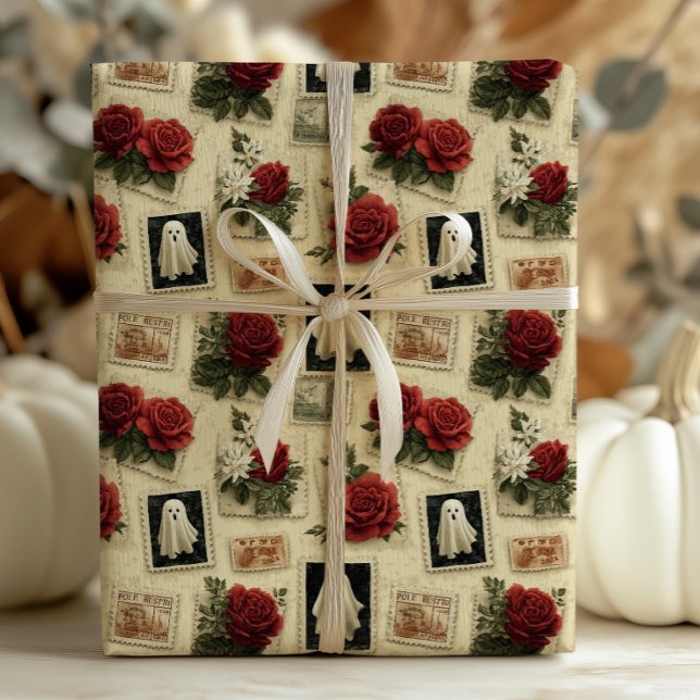 Papel De Presente Ghost e Rosas vermelhas do Cartaz Gótico Vitoriano (Criador carregado)
