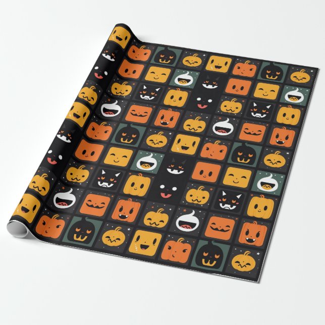 Papel De Presente Ghosts and pumpkins emoji on Halloween (Desenrolado)