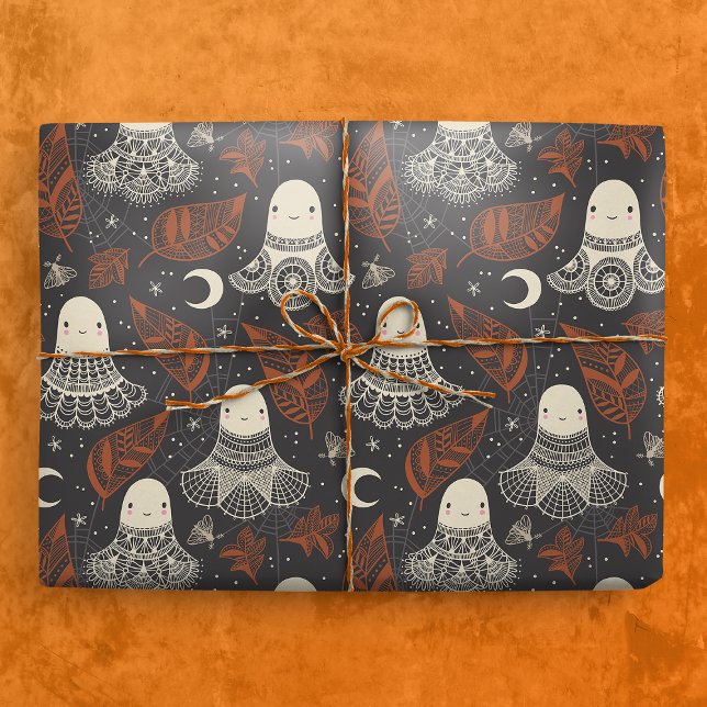 Papel De Presente Ghosts Lace de Cute Halloween - Fumaça (Gift Mockup)