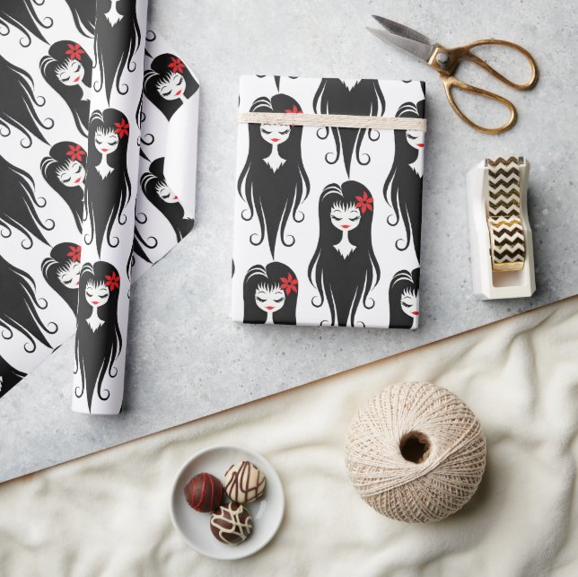 Papel De Presente Ghoul Bonito preto e branco (Artesanato)