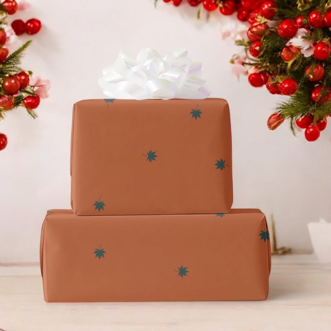 Papel De Presente Gift de Feriado de Folha Verde Castanho (Criador carregado)