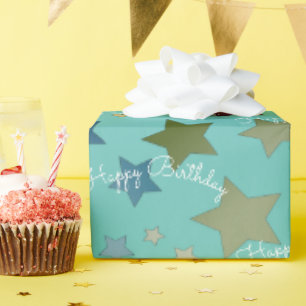Papel De Presente Gift-Wrap do Turquesa Happy Birthday Designer