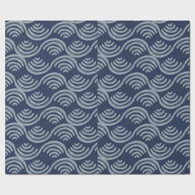 PAPEL DE PRESENTE GIFT WRAPPING PAPER BLUE JAPANESE WAVE PATTERN (Barra)