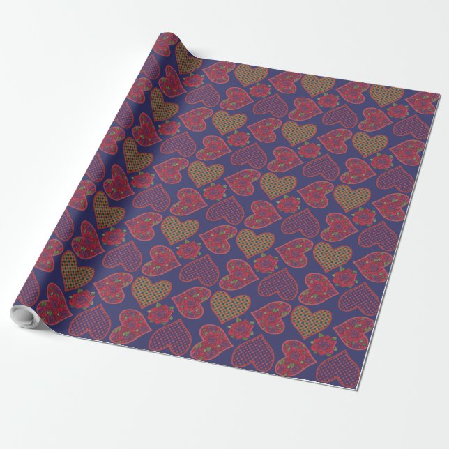 Papel De Presente Giftwrap de luxo: Namorados e Rosas, Azul (Desenrolado)