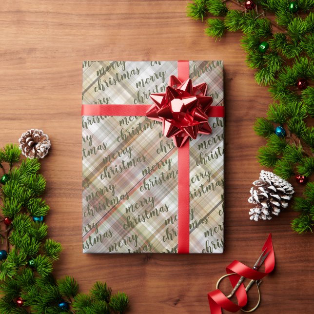 Papel De Presente Ginga Clássico Bege Marrom Cinza Branco Xadrez (Presente de Natal)
