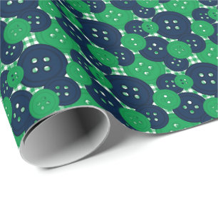 Papel De Presente Ginga de Botões Navy e Verde - Sala de Costura e A