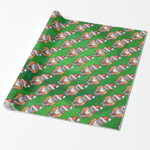 Papel De Presente Ginger Cat Christmas on Green