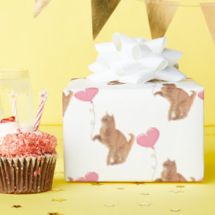 Papel De Presente Ginger Cat com Balão Rosa