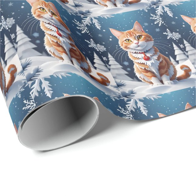 Papel De Presente Ginger Winter Christmas Cat (Ponta do rolo)