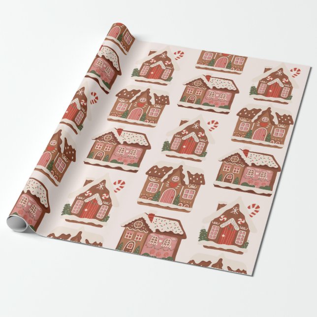 Papel De Presente Gingerbird House Modern Feliz Natal (Desenrolado)