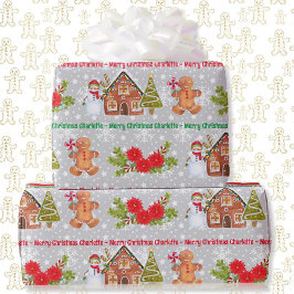 Papel De Presente Gingerbird Man Snowman Add Name Christmas