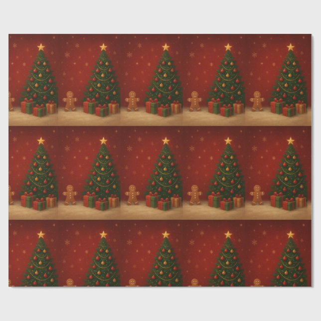 Papel De Presente Gingerbread Christmas tree  (Aberto)