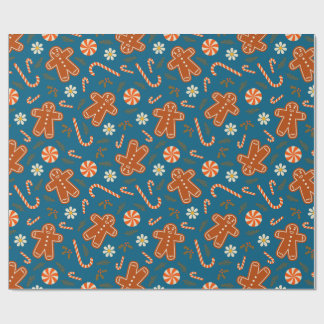Papel De Presente Gingerbread man and candy cane pattern