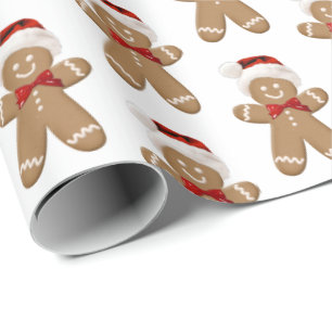 Papel De Presente gingerbread man com chapéu de Papai Noel