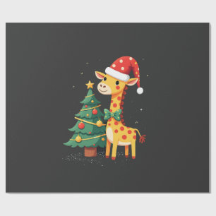 Papel De Presente Gingerbread Man Girafa Chapéu de Papai Noel Árvore