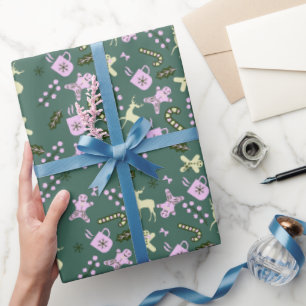 Papel De Presente Gingerbread Veado Balas de Natal  