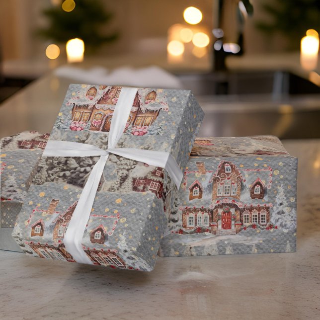 Papel De Presente Gingercake caseira natal Cinza de aço de neve (Criador carregado)